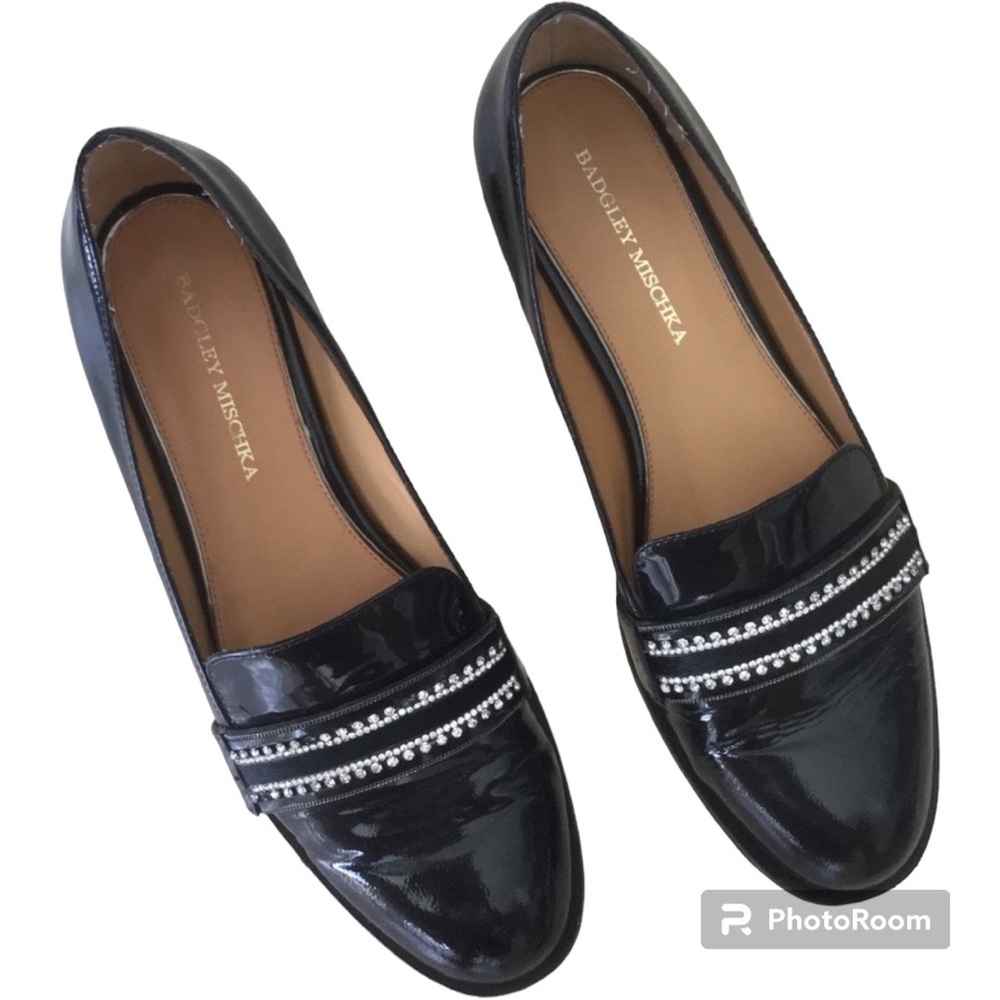 BADGLEY MISCHKA Black Patent Loafers Size 9